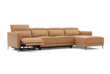 Valencia Andria Modern Top Grain Leather Reclining Sectional Four Seats with Right Chaise Sofa, Tan Color