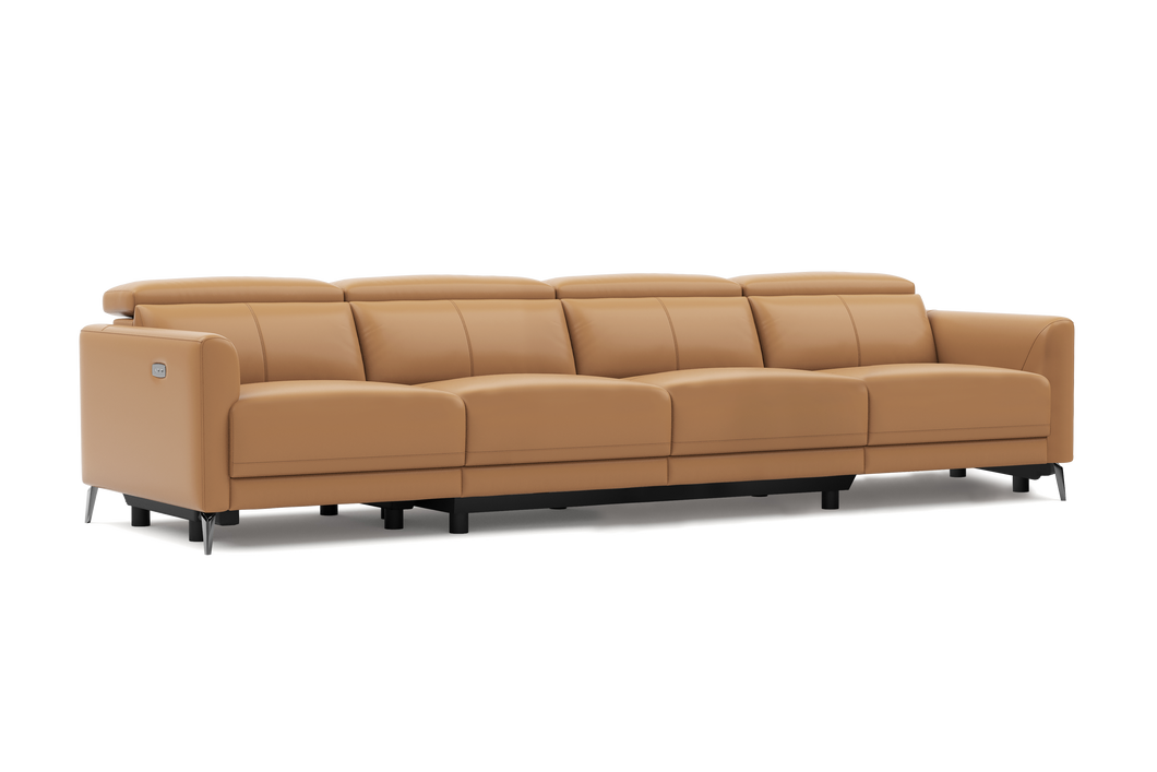 Valencia Andria Modern Top Grain Leather Reclining Sectional Four Seats Sofa, Tan Color