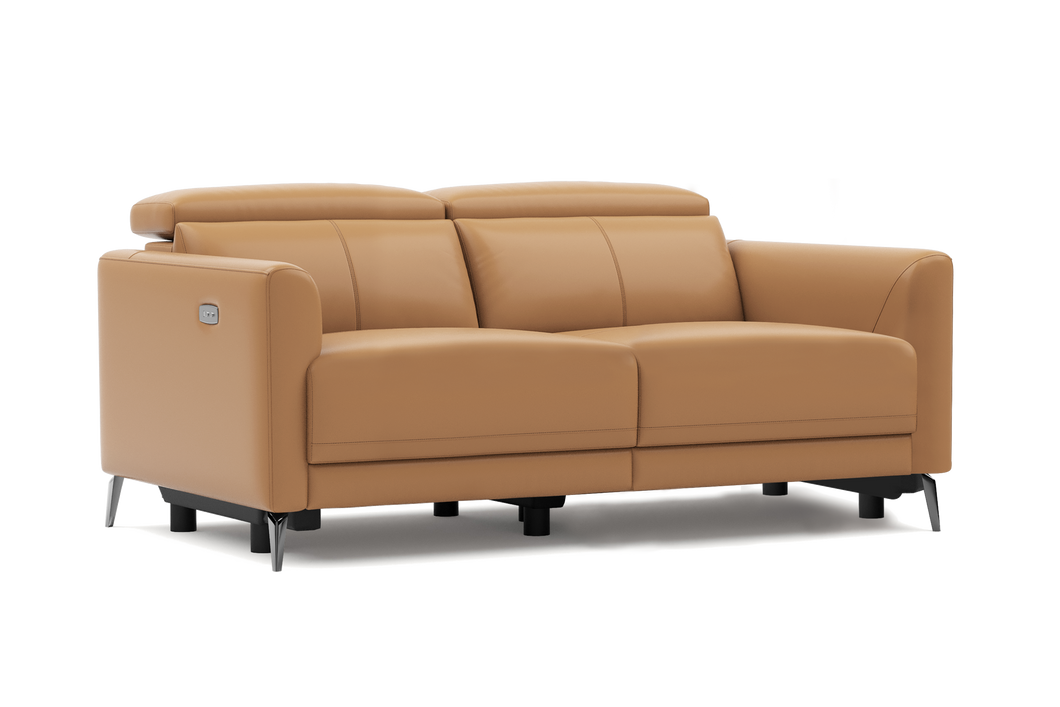 Valencia Andria Modern Top Grain Leather Reclining Sectional Loveseat Sofa, Tan Color