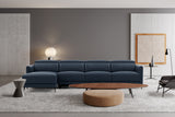 Valencia Andria Modern Top Grain Leather Reclining Sectional Four Seats with Left Chaise Sofa, Blue Color