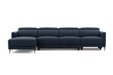 Valencia Andria Modern Top Grain Leather Reclining Sectional Four Seats with Left Chaise Sofa, Blue Color