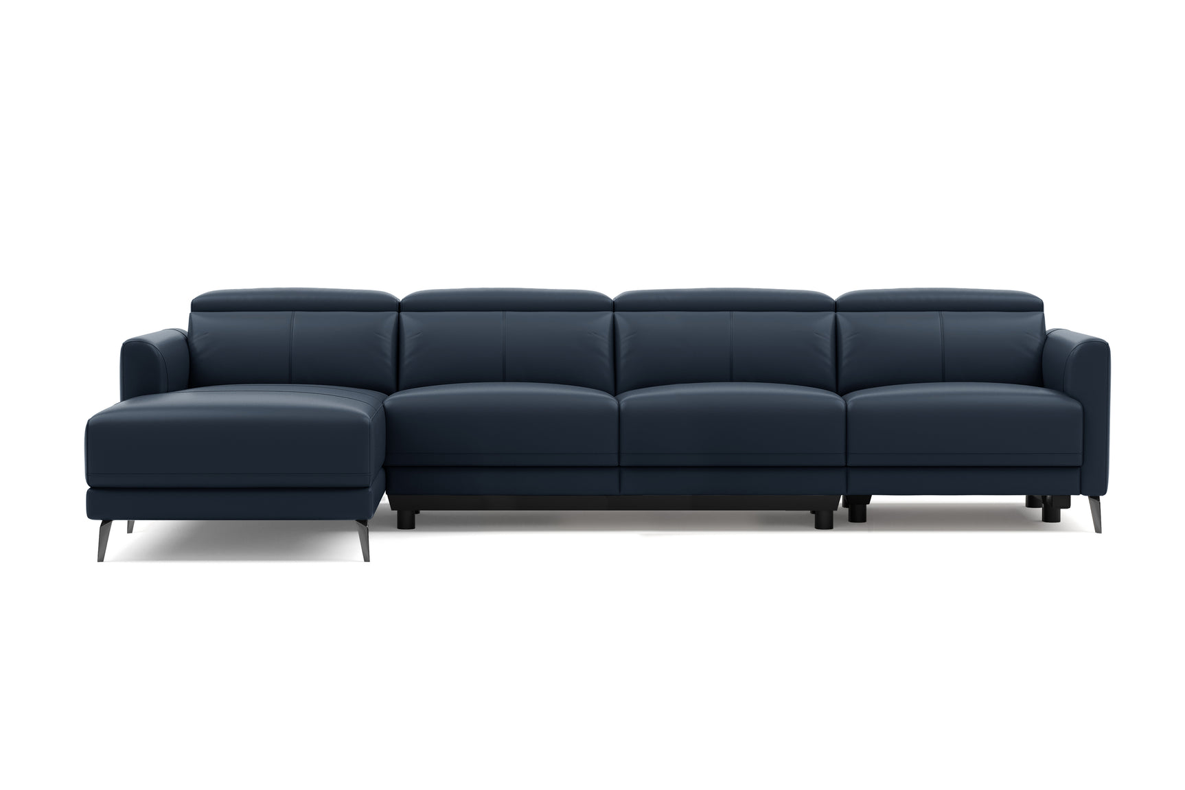 Valencia Andria Modern Top Grain Leather Reclining Sectional Four Seats with Left Chaise Sofa, Blue Color