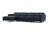 Valencia Andria Modern Top Grain Leather Reclining Sectional Four Seats with Left Chaise Sofa, Blue Color