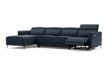 Valencia Andria Modern Top Grain Leather Reclining Sectional Four Seats with Left Chaise Sofa, Blue Color