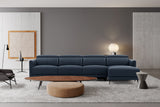 Valencia Andria Modern Top Grain Leather Reclining Sectional Four Seats with Right Chaise Sofa, Blue Color