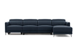 Valencia Andria Modern Top Grain Leather Reclining Sectional Four Seats with Right Chaise Sofa, Blue Color