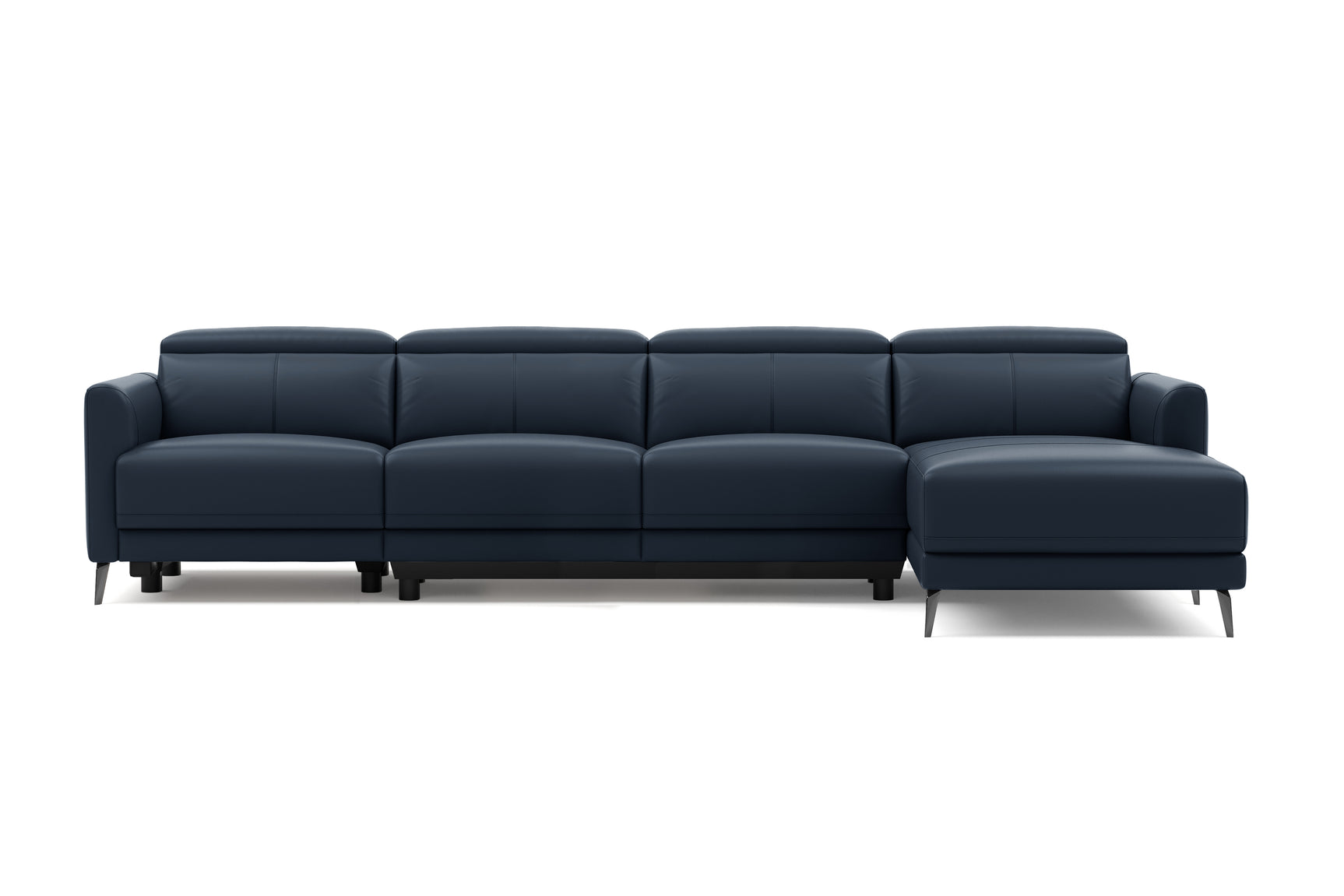 Valencia Andria Modern Top Grain Leather Reclining Sectional Four Seats with Right Chaise Sofa, Blue Color