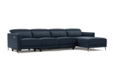 Valencia Andria Modern Top Grain Leather Reclining Sectional Four Seats with Right Chaise Sofa, Blue Color