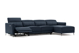 Valencia Andria Modern Top Grain Leather Reclining Sectional Four Seats with Right Chaise Sofa, Blue Color