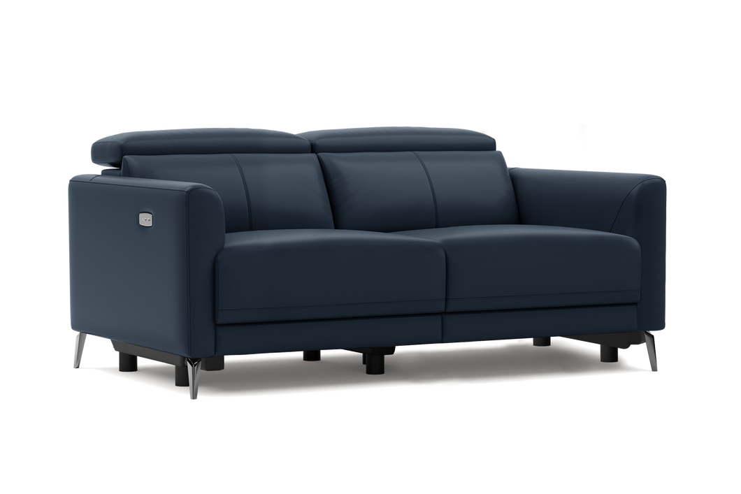 Valencia Andria Modern Top Grain Leather Reclining Sectional Loveseat Sofa, Blue Color