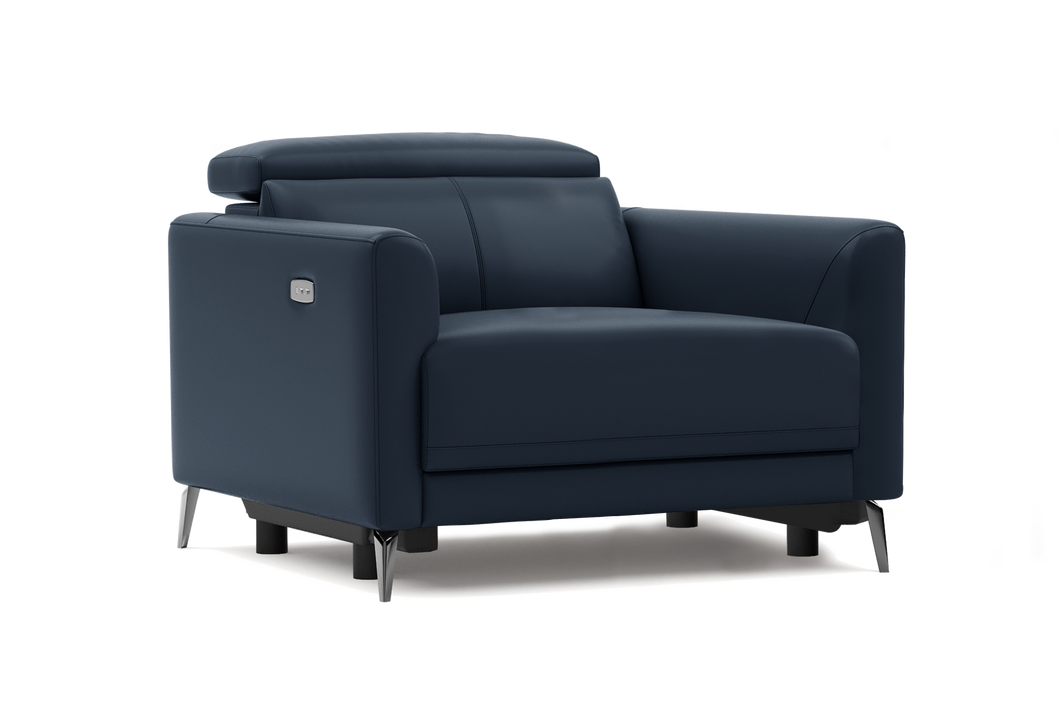 Valencia Andria Modern Top Grain Leather Recliner Chair, Blue Color