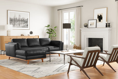 Valencia Artisan Top Grain Leather Three Seats with Left Chaise Leather Sofa, Black Color
