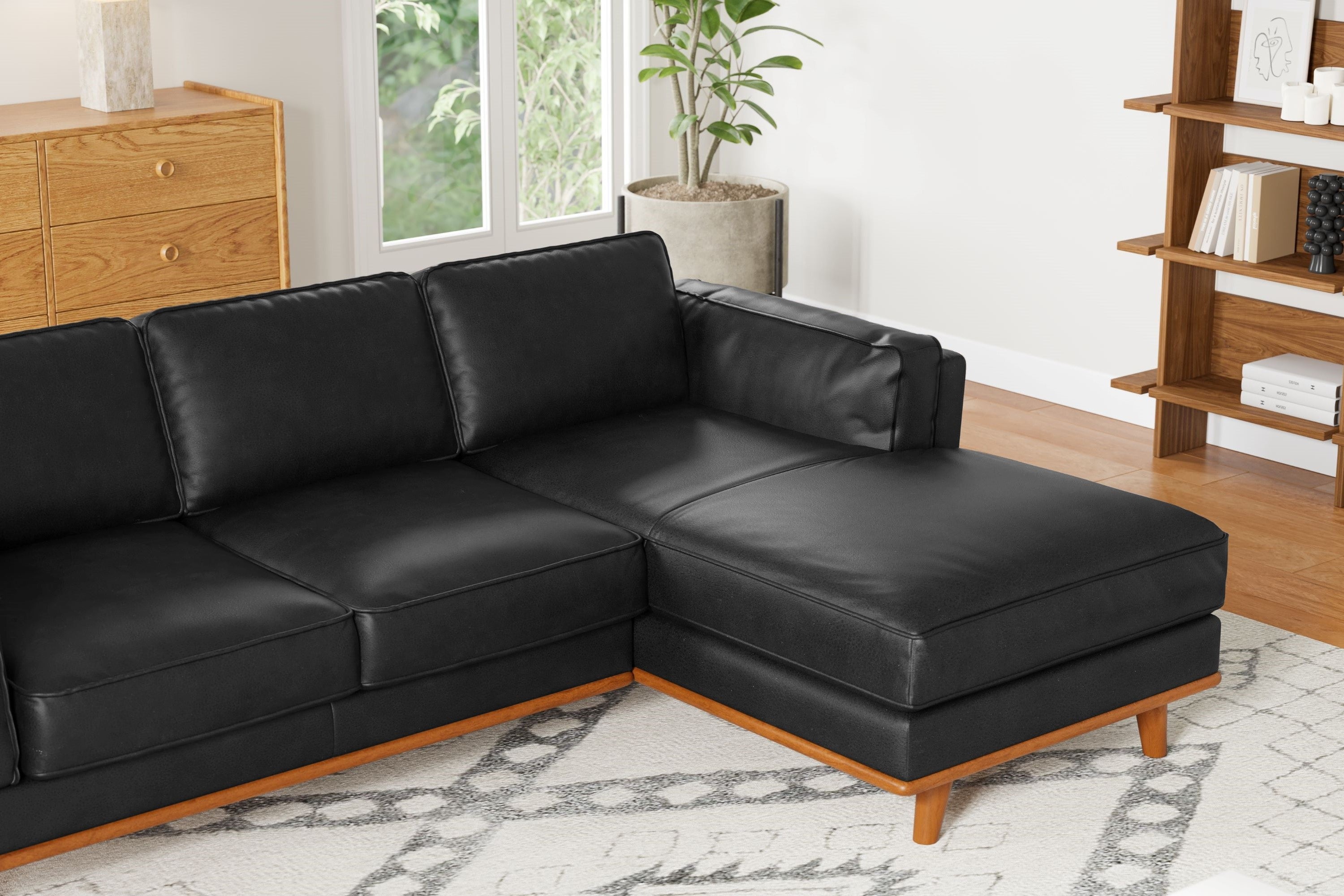 Valencia Artisan Top Grain Leather Three Seats with Right Chaise Leath