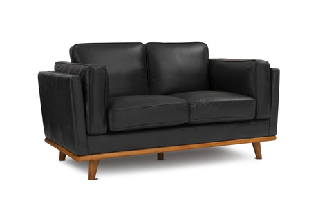 Valencia Artisan Top Grain Leather Loveseat Sofa, Black Color