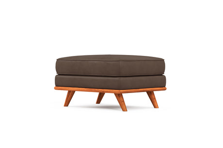 Valencia Artisan Top Grain Leather Ottoman, Chocolate Color