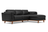 Valencia Artisan Top Grain Leather Three Seats with Right Chaise Leather Sofa, Black Color