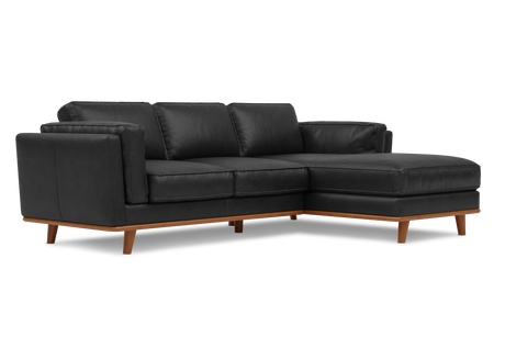 Valencia Artisan Top Grain Leather Three Seats with Right Chaise Leather Sofa, Black Color