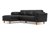 Valencia Artisan Top Grain Leather Three Seats with Left Chaise Leather Sofa, Black Color
