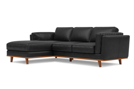 Valencia Artisan Top Grain Leather Three Seats with Left Chaise Leather Sofa, Black Color