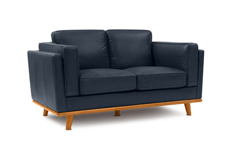 Valencia Artisan Top Grain Leather Loveseat Sofa, Blue Color
