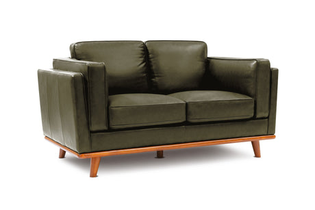 Valencia Artisan Top Grain Leather Loveseat Sofa, Dark Green Color