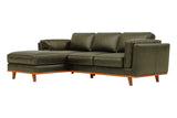 Valencia Artisan Top Grain Leather Three Seats with Left Chaise Leather Sofa, Dark Green Color