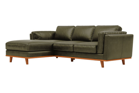 Valencia Artisan Top Grain Leather Three Seats with Left Chaise Leather Sofa, Dark Green Color