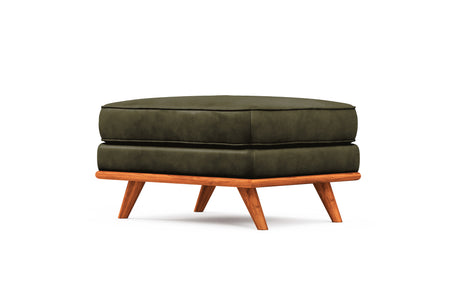 Valencia Artisan Top Grain Leather Ottoman, Dark Green Color
