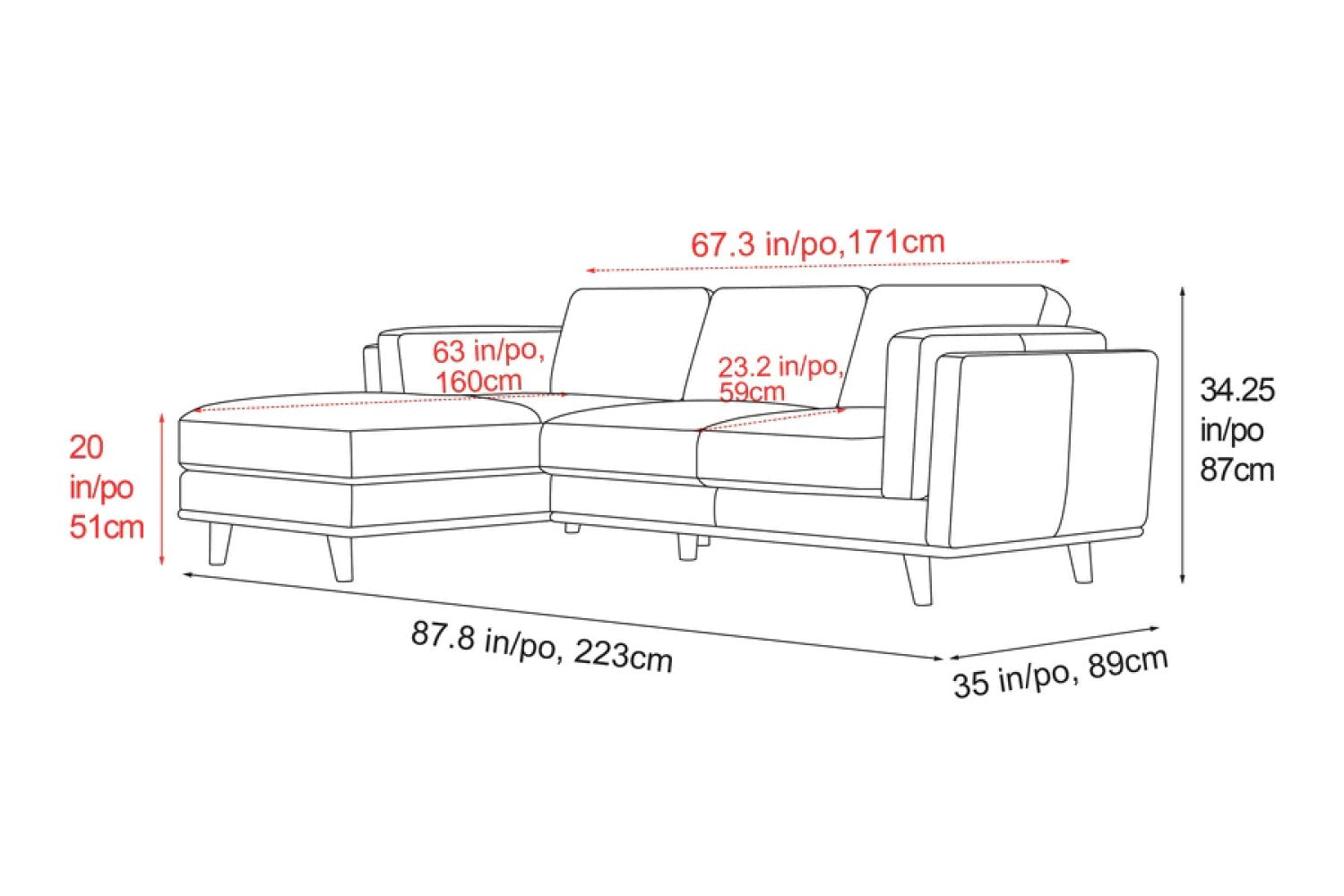 Valencia Artisan Top Grain Leather Three Seats with Left Chaise Leather Sofa, Tan Color