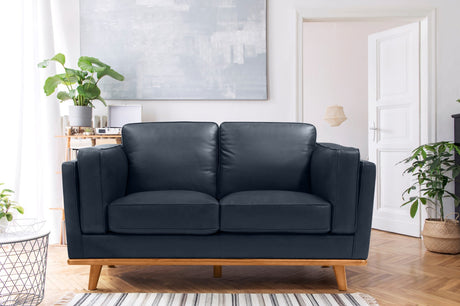 Valencia Artisan Top Grain Leather Loveseat Sofa, Blue Color
