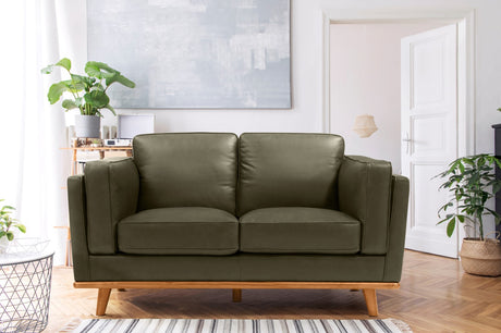 Valencia Artisan Top Grain Leather Loveseat Sofa, Dark Green Color