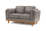 Valencia Artisan Top Grain Leather Loveseat Sofa, Light Grey Color