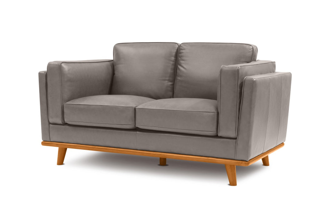 Valencia Artisan Top Grain Leather Loveseat Sofa, Light Grey Color