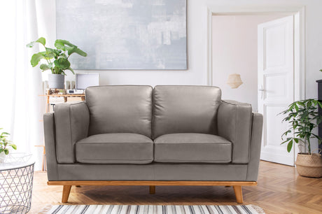 Valencia Artisan Top Grain Leather Loveseat Sofa, Light Grey Color