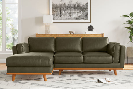 Valencia Artisan Top Grain Leather Three Seats with Left Chaise Leather Sofa, Dark Green Color
