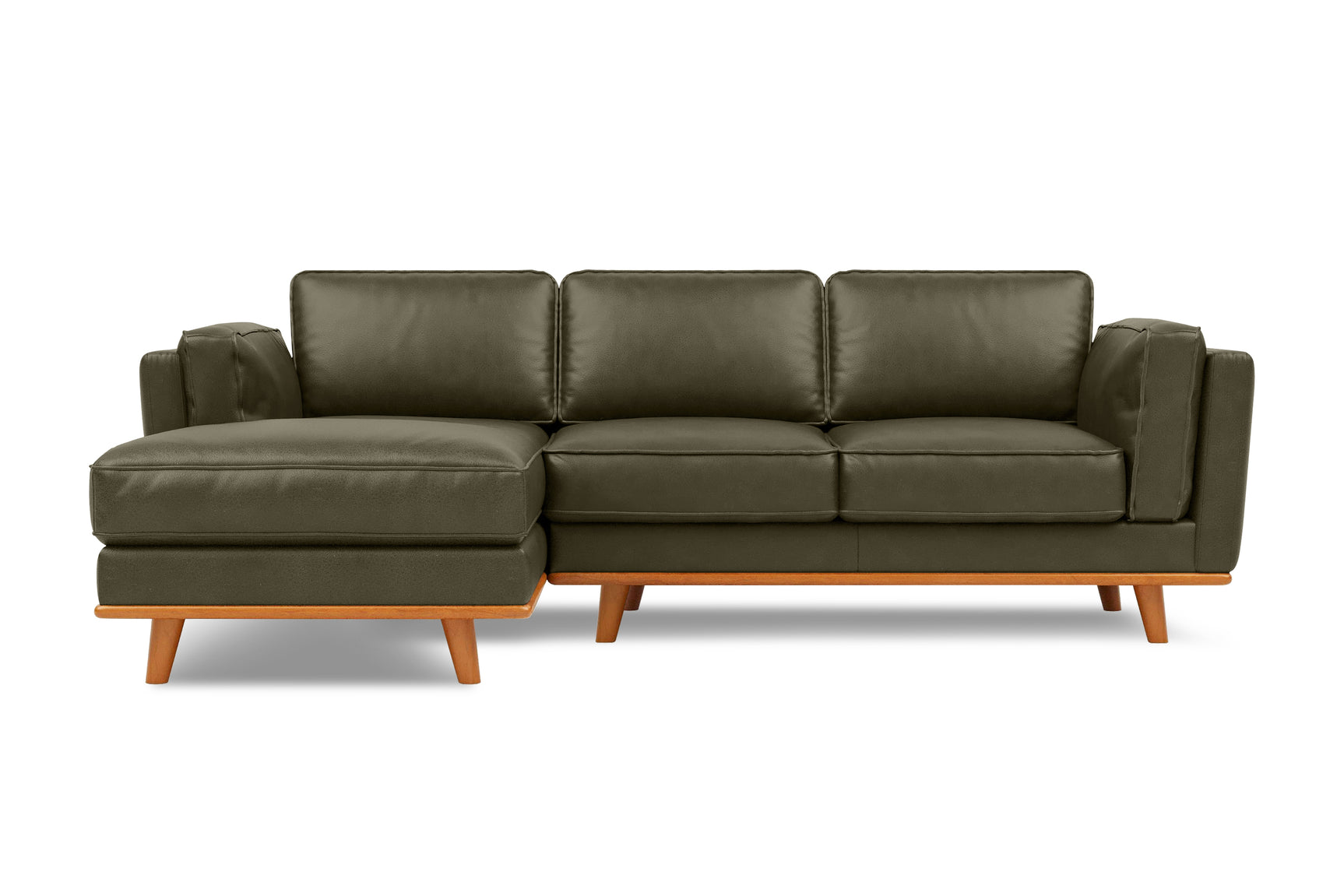 Valencia Artisan Top Grain Leather Three Seats with Left Chaise Leather Sofa, Dark Green Color