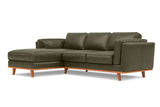 Valencia Artisan Top Grain Leather Three Seats with Left Chaise Leather Sofa, Dark Green Color