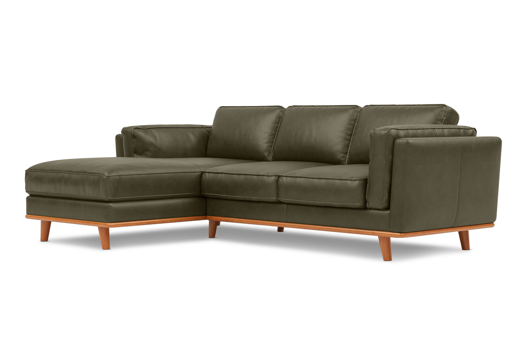 Valencia Artisan Top Grain Leather Three Seats with Left Chaise Leather Sofa, Dark Green Color