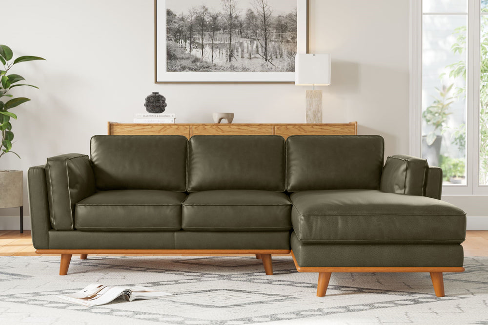 Valencia Artisan Top Grain Leather Three Seats with Right Chaise Leather Sofa, Dark Green Color