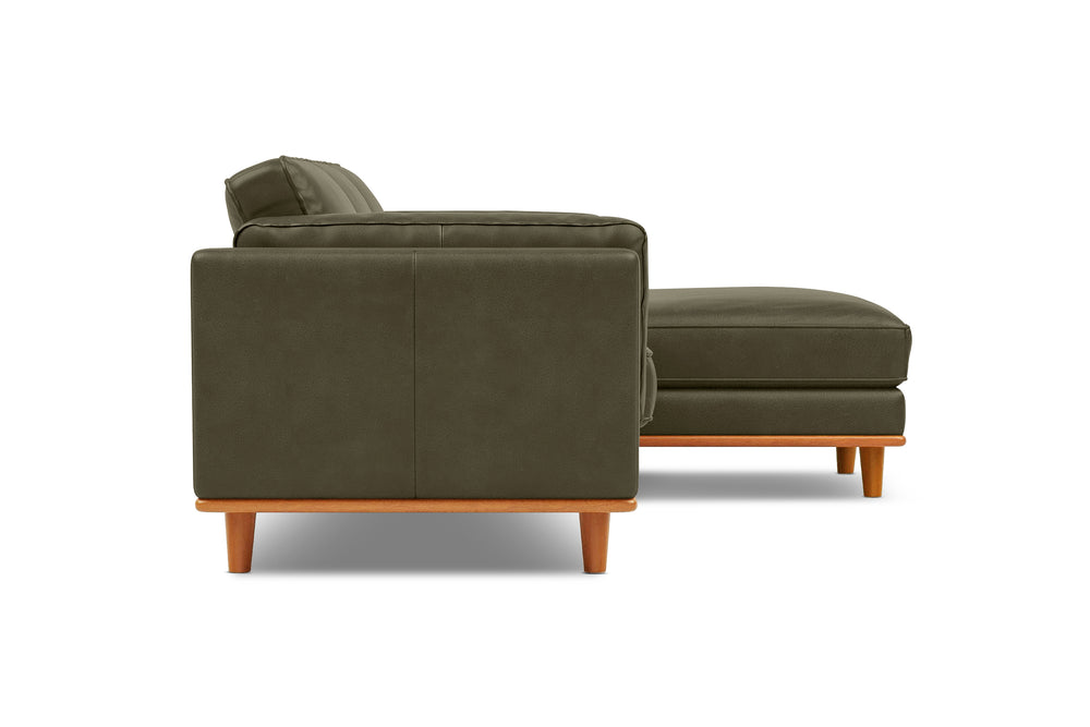 Valencia Artisan Top Grain Leather Three Seats with Right Chaise Leather Sofa, Dark Green Color