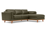 Valencia Artisan Top Grain Leather Three Seats with Right Chaise Leather Sofa, Dark Green Color