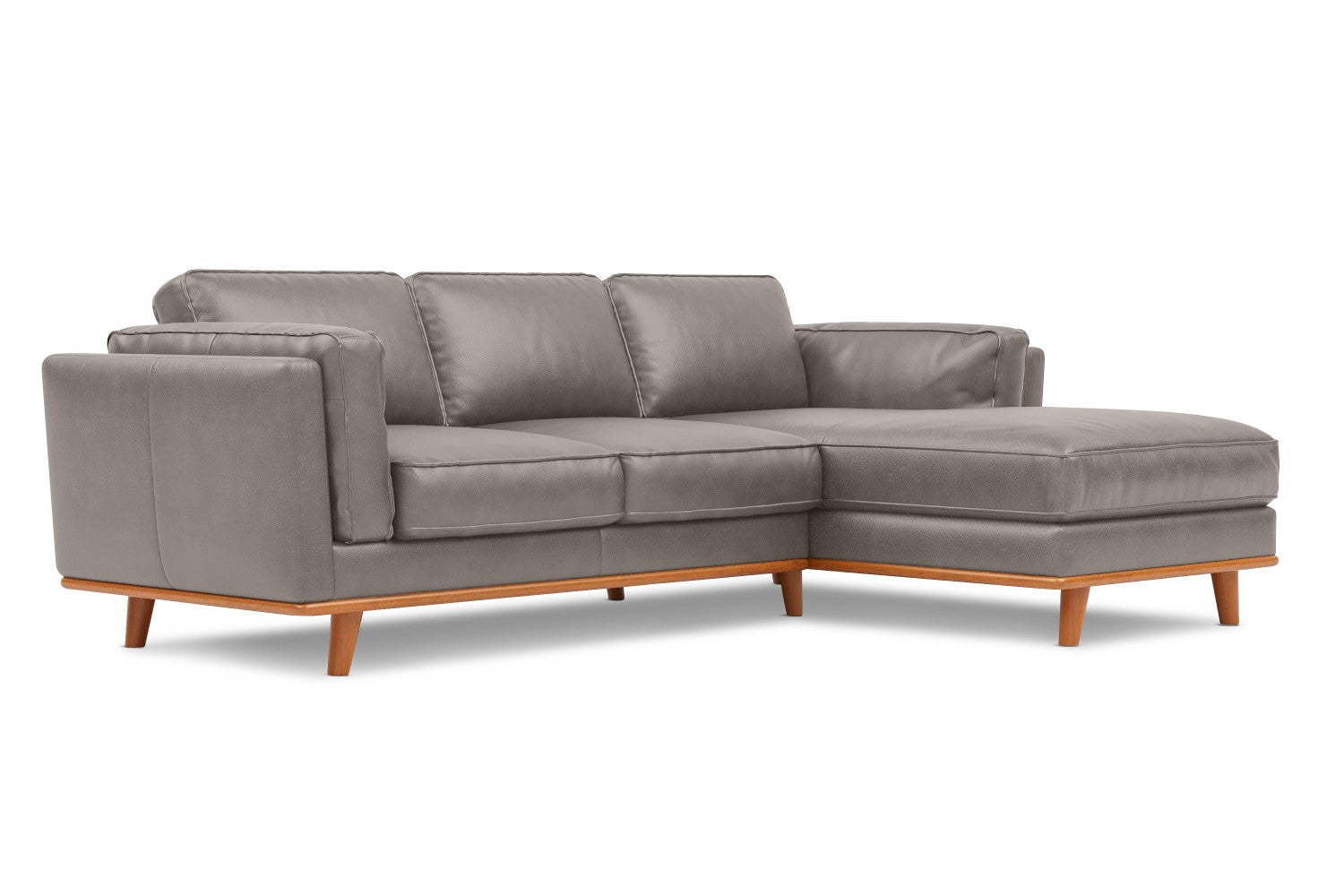 Valencia Artisan Top Grain Leather Three Seats with Right Chaise Leather Sofa, Light Grey Color