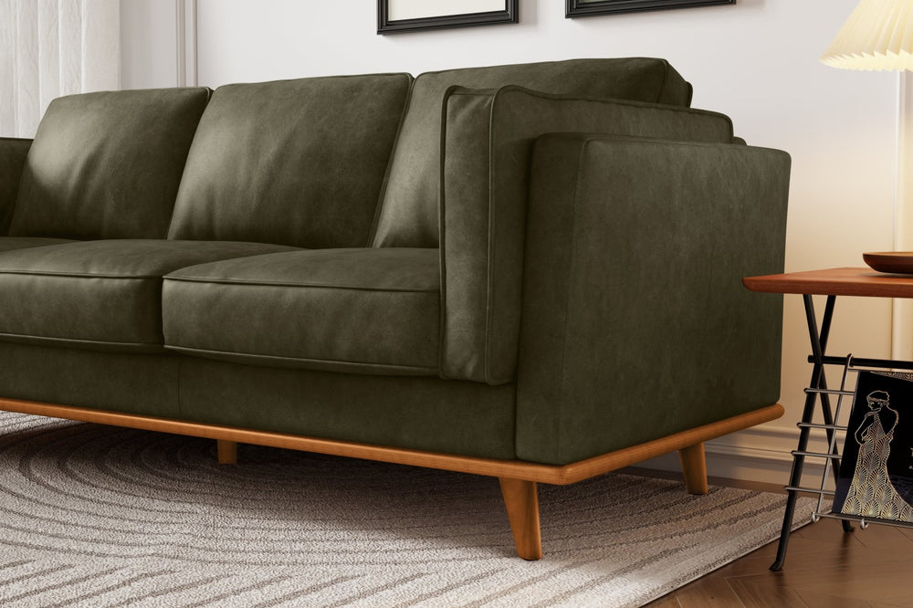 Valencia Artisan Wide Three Seats Leather Sofa, Dark Green Color