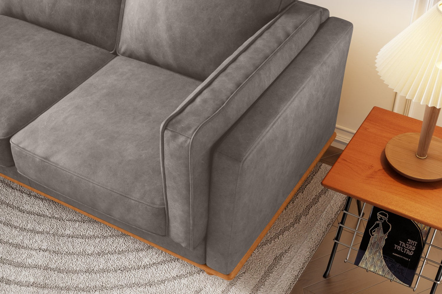 Valencia Artisan Wide Three Seats Leather Sofa, Light Grey