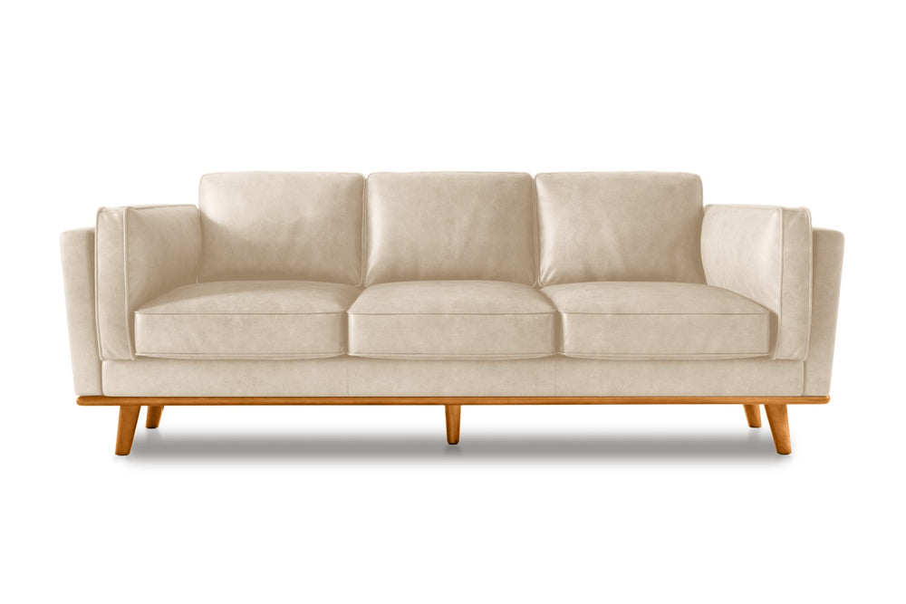 Valencia Artisan Wide Three Seats Leather Sofa, Beige Color
