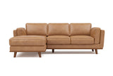 Valencia Artisan Top Grain Leather Three Seats with Left Chaise Leather Sofa, Tan Color