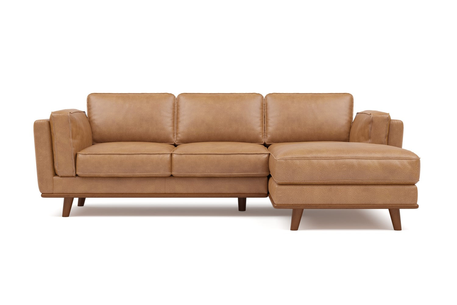 Valencia Artisan Top Grain Leather Three Seats with Right Chaise Leather Sofa, Tan Color