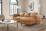 Valencia Artisan Top Grain Leather Three Seats with Right Chaise Leather Sofa, Tan Color