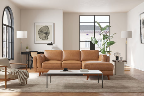 Valencia Artisan Top Grain Leather Three Seats with Right Chaise Leather Sofa, Tan Color
