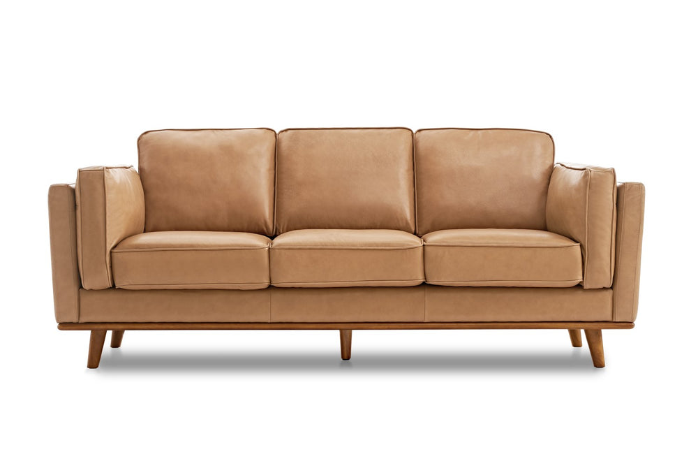 Valencia Artisan Wide Three Seats Leather Sofa, Tan Color